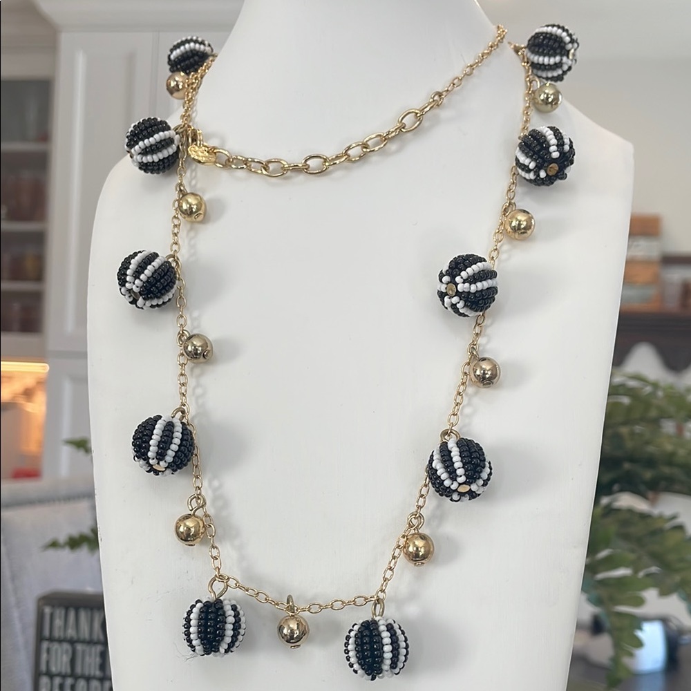 Vintage Talbots goldtone Black and White Beaded Necklace with Gold Accents